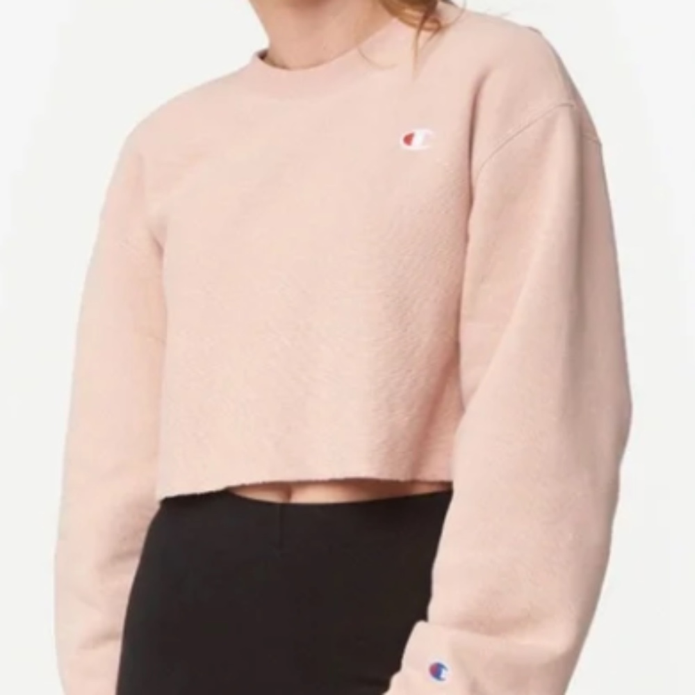 Pink Champion Cropped Reverse Weave Crew Neck